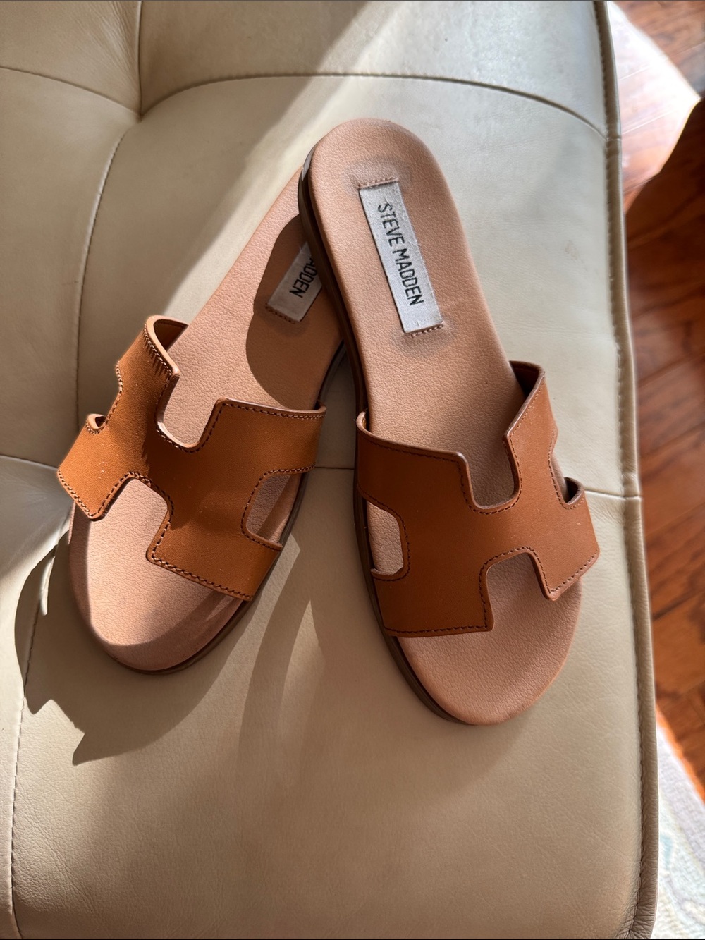 Steve Madden Cognac Leather Slide Sandals